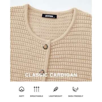 BTFBM Women Cardigan Sweaters Fall Fashion 2024 Button Down Long Sleeve Chunky Knit Open Front Tweed Jacket Outerwear(Solid Beige, Medium)