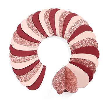 Rose-Gold Pink Burgundy-Red 3D-Heart Garland - 39Ft Valentines Day Party Decorations Hanging Paper S...
