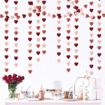 Rose-Gold Pink Burgundy-Red 3D-Heart Garland - 39Ft Valentines Day Party Decorations Hanging Paper Streamers Banner,Engagement Wedding Bachelorette Baby Bridal Shower Decor Ouruola