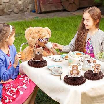 Bencailor 12 Pcs Neutral Cream Bear Baby Shower Honeycomb Centerpieces for Celebration
