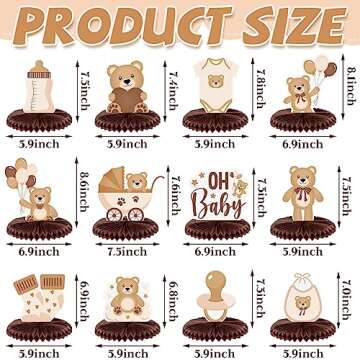 Bencailor Bear Baby Shower Honeycomb Centerpieces - 12 Pcs