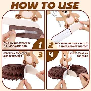 Bencailor Bear Baby Shower Honeycomb Centerpieces - 12 Pcs