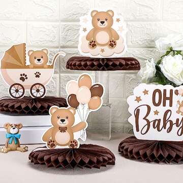 Bencailor Bear Baby Shower Honeycomb Centerpieces - 12 Pcs
