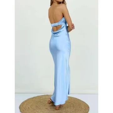 Strapless Satin Tube Bodycon Maxi Dress for Weddings