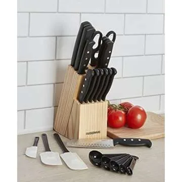 Farberware Triple Rivet High-Carbon Stainless Steel Knife Block and Kitchen Tool Set Precision Cutlery, 22 piece, Black