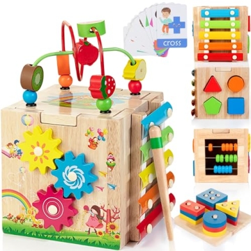 Bravmate 8-in-1 Wooden Activity Cube for Toddlers