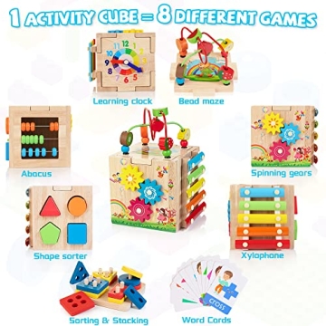 Bravmate 8-in-1 Wooden Activity Cube for Toddlers