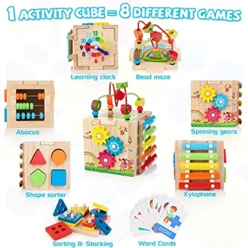 Bravmate 8-in-1 Wooden Activity Cube for Toddlers