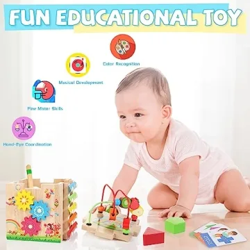 Bravmate 8-in-1 Wooden Activity Cube for Toddlers