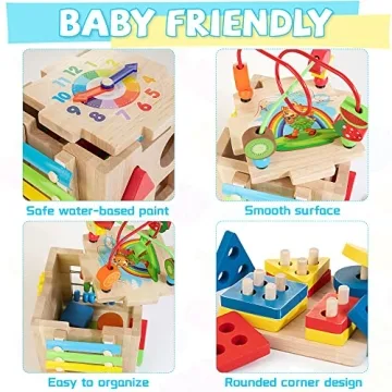 Bravmate 8-in-1 Wooden Activity Cube for Toddlers