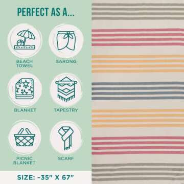 Sand Cloud Beach Towel - Sand Free - 100% Organic Turkish Cotton Yarn - Quick Dry Towel for Beach, Picnic, Blanket or Bath - As Seen on Shark Tank - Natu Honey