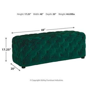 Signature Design by Ashley Lister Contemporary Velvet Upholstered Tufted Accent Ottoman, Green
