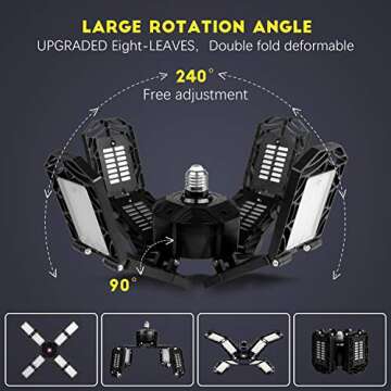 2 Pack LED Garage Light,Super Bright Screw in E26/E27 Ceiling Shop Work Lamp, 200W 20000 Lumen Deformable Basement Bulb Fixture with 8 Adjustable Panels