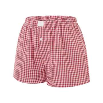 Women Pajamas Shorts Micro Boxer Shorts Y2K Cute Gingham Sleep Lounge Shorts Checkered Plaid Button Pj Mini Shorts (Red, M)
