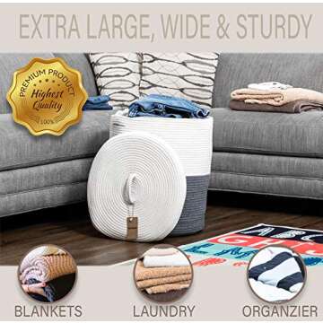 Mevyucr Large Laundry Basket with Lid, Tall Laundry Hamper with Lid, Woven Storage Basket Decorative...