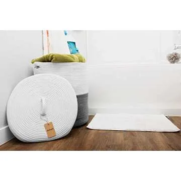 Mevyucr Large Laundry Basket with Lid, Tall Laundry Hamper with Lid, Woven Storage Basket Decorative Cotton Basket for Blankets Clothes Toys Pillows Towels Baby Nursery Bathroom Living Room Kitchen