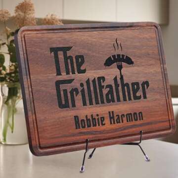 The Grillfather Wood Cutting Board, Men Christmas Gift Idea, BBQ Gift, Personalized Gift for Men, Dad, Grandpa, Custom Engraved Cutting Board, Father's or Grandpa's Birthday Gift, Grill Master Board