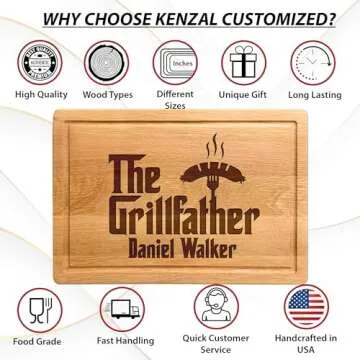 The Grillfather Wood Cutting Board, Men Christmas Gift Idea, BBQ Gift, Personalized Gift for Men, Dad, Grandpa, Custom Engraved Cutting Board, Father's or Grandpa's Birthday Gift, Grill Master Board