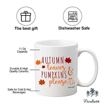 Vivulla68 Autumn Leaves and Pumpkin Please 11oz Mug Sweater Weather Coffee Mug Fall Coffee Mug Cups Gift Ideas Autumn Coffee Mug Hello Pumpkin Thanksgiving Mug Gift For Her