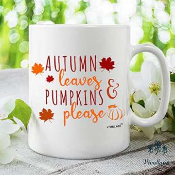 Vivulla68 Autumn Leaves and Pumpkin Please 11oz Mug Sweater Weather Coffee Mug Fall Coffee Mug Cups Gift Ideas Autumn Coffee Mug Hello Pumpkin Thanksgiving Mug Gift For Her