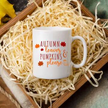 Vivulla68 Autumn Leaves and Pumpkin Please 11oz Mug Sweater Weather Coffee Mug Fall Coffee Mug Cups Gift Ideas Autumn Coffee Mug Hello Pumpkin Thanksgiving Mug Gift For Her