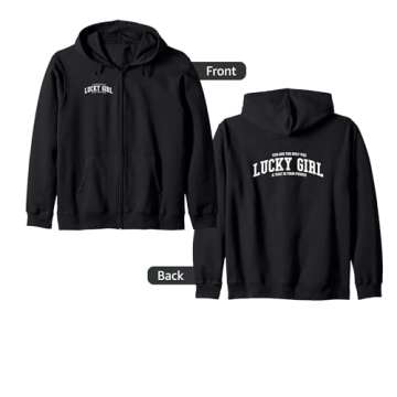 Lucky Girl Varsity Graphic Zip Hoodie: Cozy & Trendy Loungewear