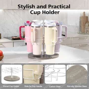 Kssiaz Water Bottle Organizer for Stanley 40 oz Tumbler with Handle, Rotatable Stanley Cup Organizer Holder, Patented Product, Kitchen Organizers and Storage for Stanley Cup Accessories, Grey