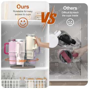 Kssiaz Water Bottle Organizer for Stanley 40 oz Tumbler with Handle, Rotatable Stanley Cup Organizer Holder, Patented Product, Kitchen Organizers and Storage for Stanley Cup Accessories, Grey