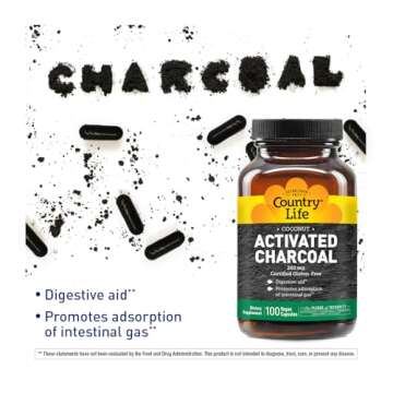 Country Life Activated Charcoal Capsules, 260mg – Natural Charcoal Supplement for Gas and Bloating Relief - Organic Coconut Charcoal, Gluten-Free, Non-GMO, 100 Vegan Capsules
