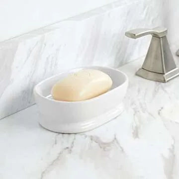 mDesign Decorative Ceramic Bar Soap Dish Tray for Bathroom Vanities, Countertops, Pedestals, Kitchen...