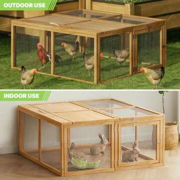 Magshion Folding Chicken Coop Rabbit Hutch, Portable Chicken House with Handle Wooden Small Animal Poultry Pet Cage House for Outdoor, 45.5 Inch, No Assembly Required