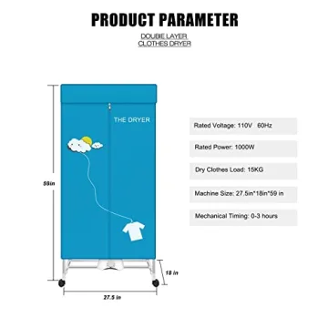 Portable Electric Clothes Dryer Machine - 110V 1000W