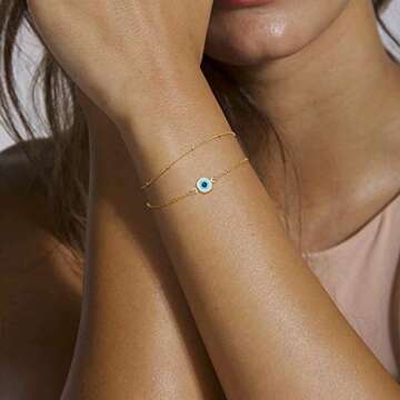 Turandoss Layered Evil Eye Bracelet for Women - 14K Gold Plated