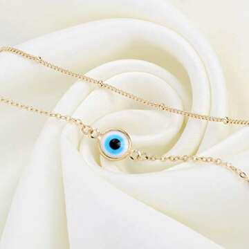 Turandoss Layered Evil Eye Bracelet for Women - 14K Gold Plated