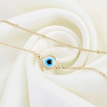 Turandoss Layered Evil Eye Bracelet for Women - 14K Gold Plated