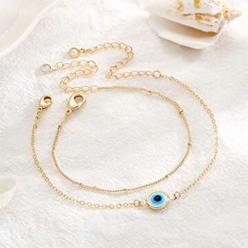 Turandoss Layered Evil Eye Bracelet for Women - 14K Gold Plated