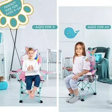 KABOER Kids Outdoor Folding Lawn and Camping Chair with Cup Holder and Carrying Bag, Children's Camping Chairs for Outdoor Beach Travel (Unicorn)