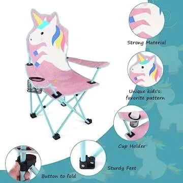 KABOER Kids Outdoor Folding Lawn and Camping Chair with Cup Holder and Carrying Bag, Children's Camping Chairs for Outdoor Beach Travel (Unicorn)