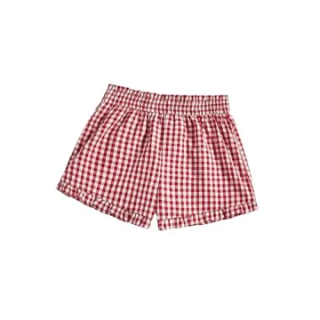 SweatyRocks Women's Plaid Summer Shorts Elastic Waist Wide Leg