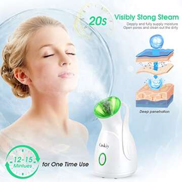 Facial Steamer, Crskiy Nano Ionic Face Steamer for Women, Portable Warm Mist Humidifier for Face Deep Cleaning Moisturizing, With 4 Pieces Blackhead Remover Kit