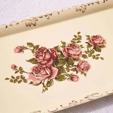 YOLIFE Ceramic Rose Serving Tray, Decorative Platter for Tea Party - 13.5 inch