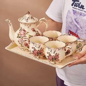 YOLIFE Ceramic Rose Serving Tray, Decorative Platter for Tea Party - 13.5 inch