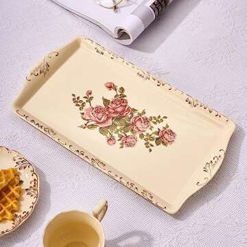 YOLIFE Ceramic Rose Serving Tray, Decorative Platter for Tea Party - 13.5 inch
