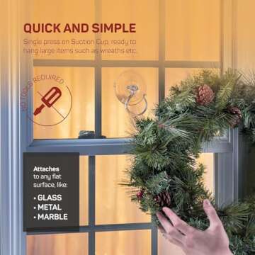 Christmas Wreath Hanger For Glass Front Door [Set of 2] Giant Suction Wreath Hanger, Hang Large or Heavy Wreaths Securely on Glass Doors and Windows up to 10 Lbs - Heavy Duty Wreath Holders - USA Made