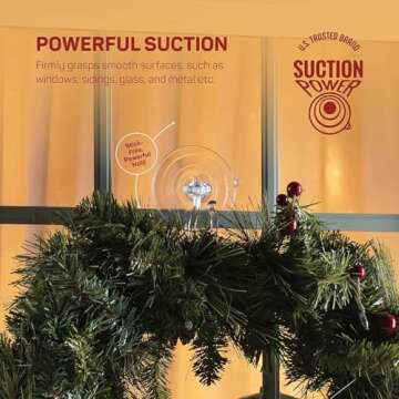 Christmas Wreath Hanger For Glass Front Door [Set of 2] Giant Suction Wreath Hanger, Hang Large or Heavy Wreaths Securely on Glass Doors and Windows up to 10 Lbs - Heavy Duty Wreath Holders - USA Made