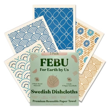 FEBU Swedish Dishcloths for Kitchen | 5 Pack Japanese Reusable Paper Towels Washable | Swedish Dish ...