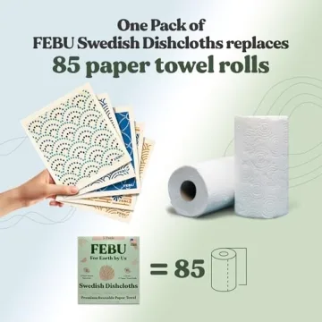 FEBU Swedish Dishcloths for Kitchen | 5 Pack Japanese Reusable Paper Towels Washable | Swedish Dish Towels | Non-Scratch Cellulose Sponge Cloths | No Odor, Biodegradable Cleaning Cloths
