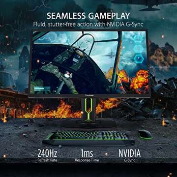 ViewSonic XG2560 25 Inch 1080p 240Hz 1ms Gsync Gaming Monitor with Eye Care Advanced Ergonomics HDMI...