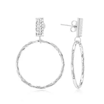 Gemistry Judy Crowell Jewelry Sterling Silver Diamond Cut Circle Drop Hoop Earrings