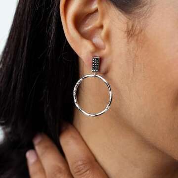 Gemistry Judy Crowell Jewelry Sterling Silver Diamond Cut Circle Drop Hoop Earrings